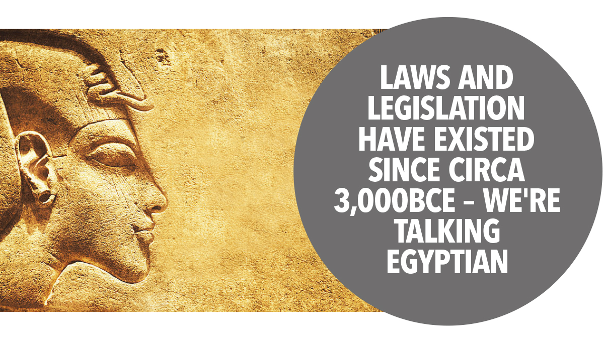 Laws and legislation have existed since circa 3000BCE